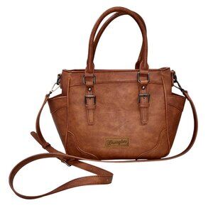 Wrangler Faux Leather Crossbody Bag Handles Pockets Zip Western Brown .i